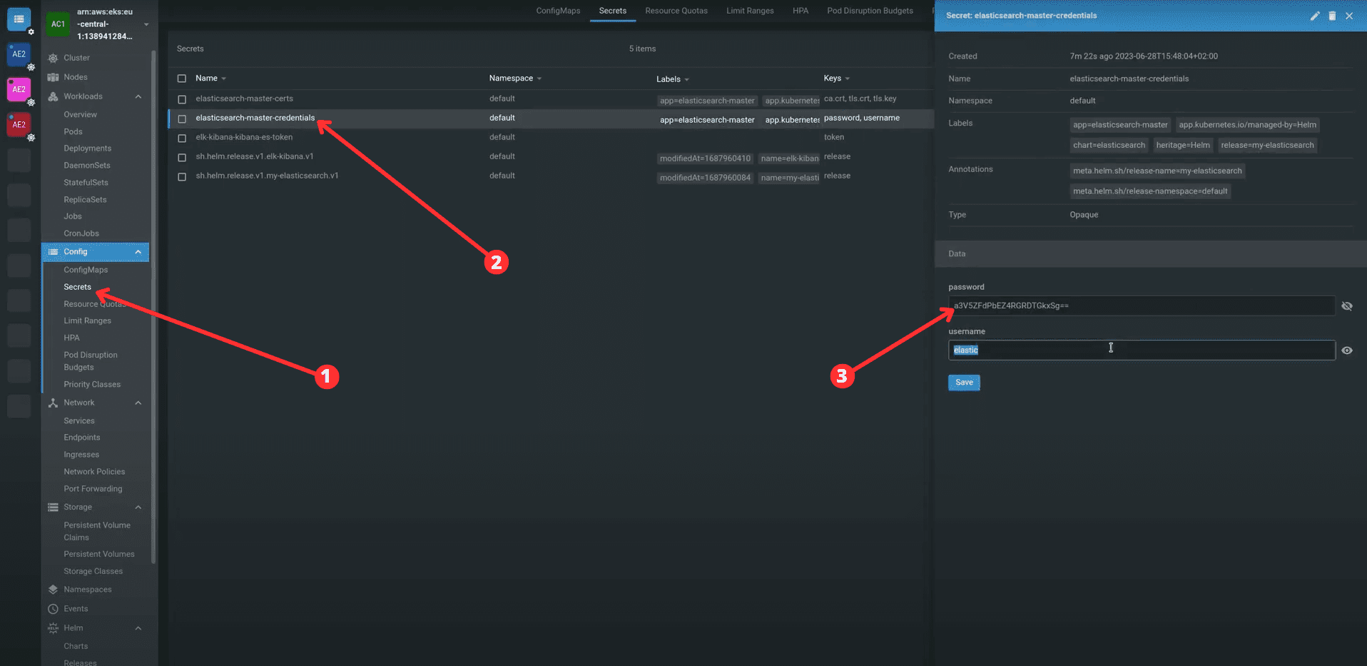 Secret elasticsearch master credentials